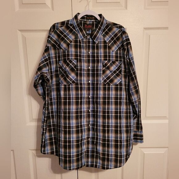 Men's Plains Western Wear Tall man XXLT long sleeve button up shirt - Picture 1 of 5